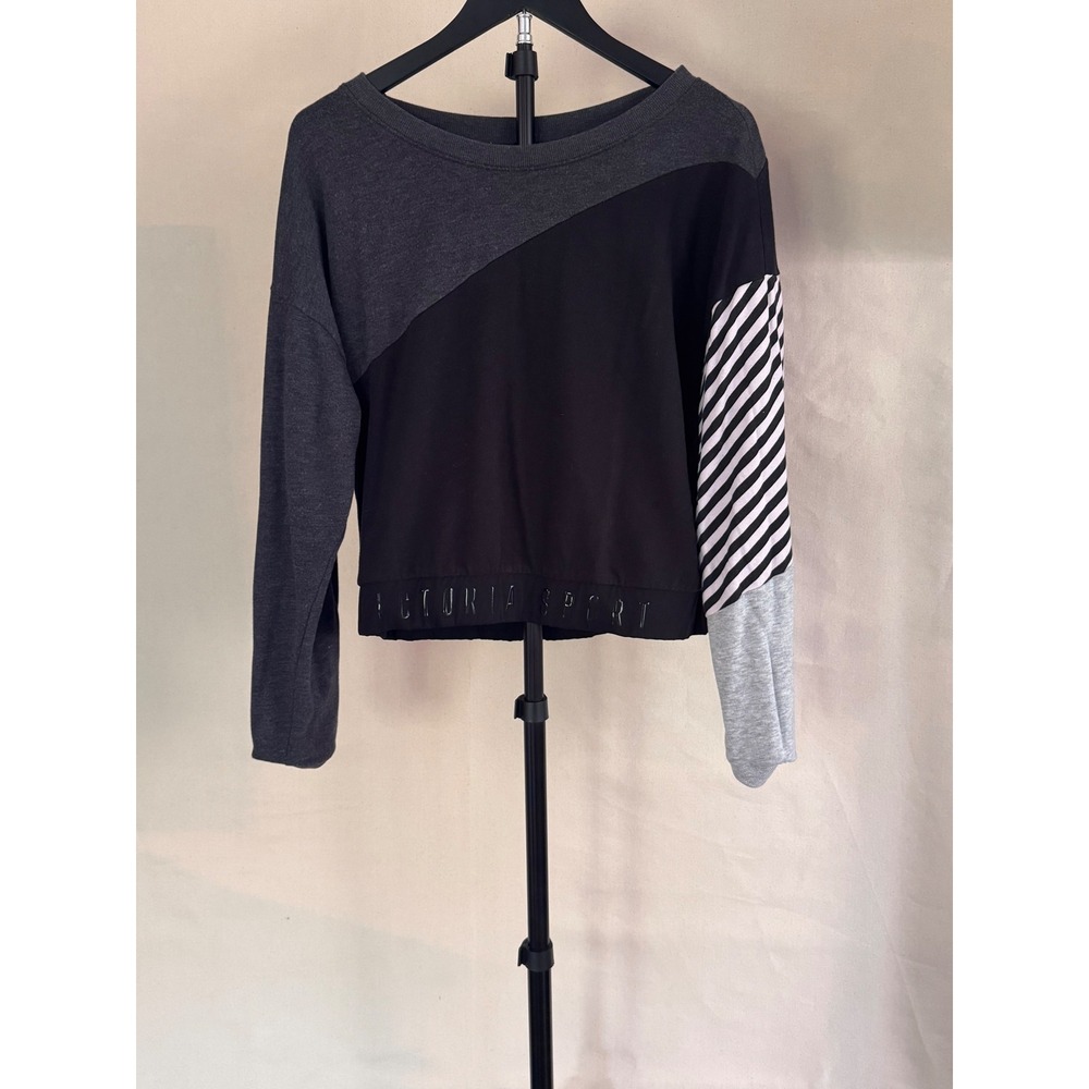 Victoria's Secret Sport L Colorblock Striped Sleeve Cropped Sweatshirt MSRP $60